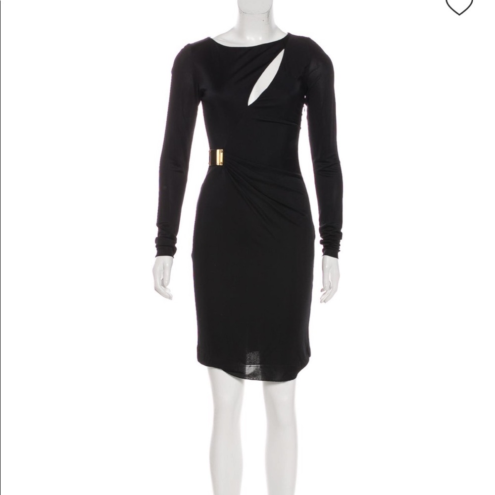 Emilio Pucci solid black dress with gold hardware